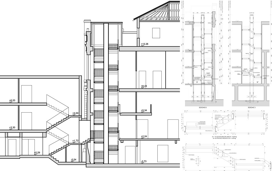 realizzazione di una scala pluripiano interna ad un fabbricato ad uso universitario | Padova | progettazione strutturale | 2005